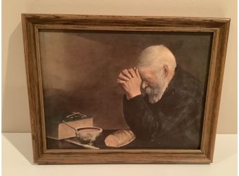 Professionally Framed Vintage Picture Grace Old Man Praying Over Bread By Eric Enstrom