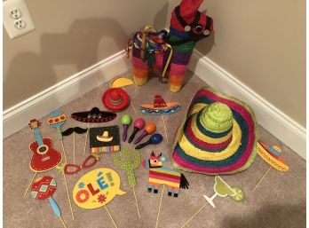 Mexican Fiesta Lot Sombrero Piata Party Hats Shakers Napkins And More