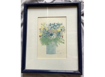 Colorful Floral Picture, Illegible Signature, Matted And Framed