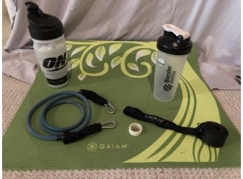 Mixed Lot Of Workout Items Gaiam Yoga Mat Shaker Blender Bottle Reflective Safety Vest And More