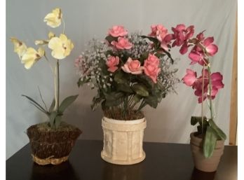 Lot Of Three Silk Floral Arrangements