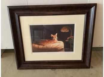 Beautifully  Framed And Matted Picture Of A Cat On A Hasek