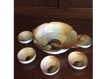 Vintage Hand Painted Noritake Large Footed Nut Bowl And 5 Small Nut Bowls