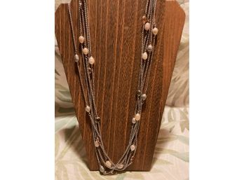 Vintage Chico's Silver Tone Multi Strand Chain Glass Beads & Simulated Fresh Water Pearls