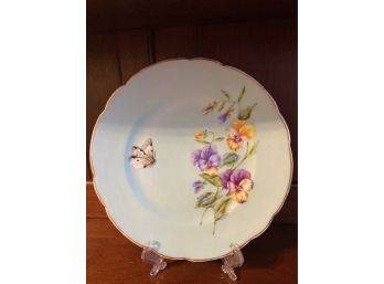 Antique French Limoges Haviland And Co Cabinet Plate - Green With Hand Purple And Yellow Flowers