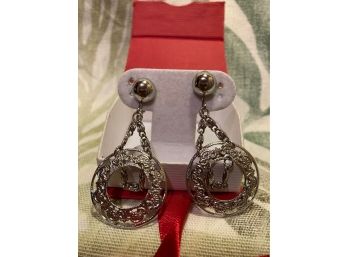 Silver Tone Dangling  Clip Hoop Earrings