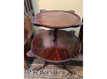 Two Tier Round Serving Table With Carved Legs