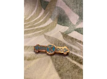 Vintage Gold Plated (?) Bar Pin Blue Enamel