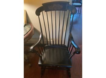 Vintage Black Adult Rocking Chair With Floral Stencil Design