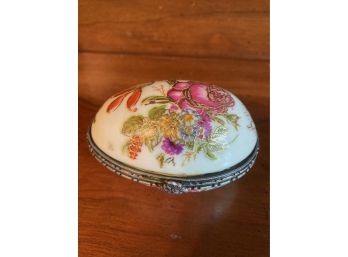 Vintage Limoges Style Hand Decorated  Porcelain Hinged Egg Trinket Box