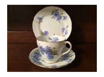 Vintage Adderley Cornflower Teacup, Saucer, And Bread  Plate