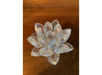 Vintage Crystal Lotus Flower Footed Candle Tea Light Holder