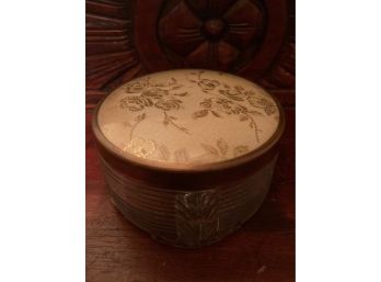 Vintage Embroidered Lid Footed Powder Jar