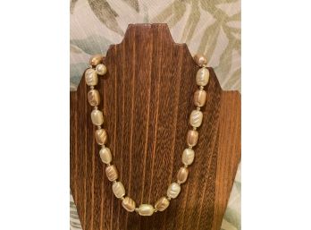 Vintage Large Simulated White And Champagne Pearl Necklace