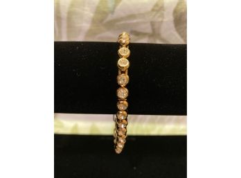 Vintage Gold Tone Link Bracelet With Rhinestones