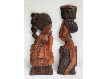 71, Pair Of Wooden African Women, Art