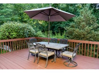 Agio Phoenix Cast Aluminum Outdoor Patio Dining Set With Umbrella And Stand