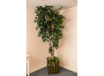 Faux Ficus Tree With Metal Planter