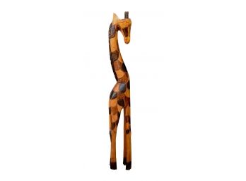 Carved Solid Wood Giraffe Sculpture