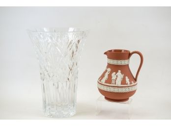 Waterford Cassidy Crystal Vase And Wedgwood Jug