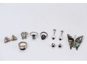 Collection Of Sterling Silver - Earrings, Rings And Butterfly Pin