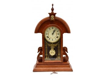 Wood Mantle Clock With Original Key