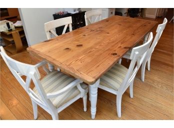 English Repurposed Plank Pine Top Farmhouse Dining Table