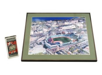 Large Framed Photograph Of Fenway Park And Acrylic Framed All Star Game '99 Ticket