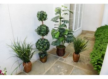 Set Of Four Faux Topiary And Plants