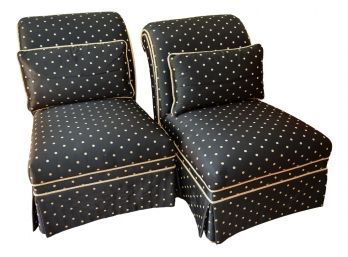 Pair Of Custom Skirted Slipper Chairs With Two Matching Pillows