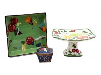 Tracy Porter Viridian Collection Square Plate, Covered Candy Jar And Sorbet Pedestal Plate