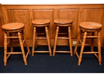 Set Of Four Wooden Swivel Stools