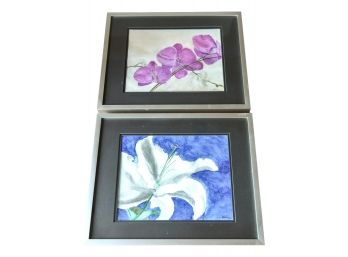 Pair Of Framed Watercolor Floral Paintings By Raelin