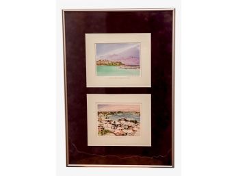 Signed Jill Amos Raine Watercolor Paintings 'Clearwater Beach, Bermuda' And 'Dusk - St. Georges, Bermuda 2002'