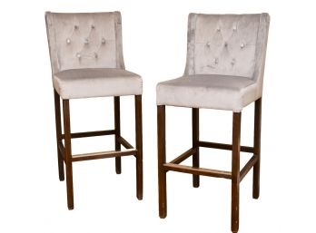 Pair Of Classic Concepts Upholstered Tufted Back Bar Stools