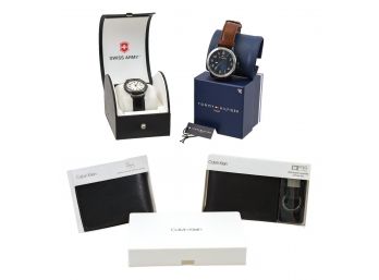 Watches By Tommy Hilfiger And Swiss Army, Two New Calvin Klein Leather Wallets