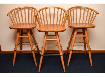 Set Of Three Wooden Swivel Bar Stools