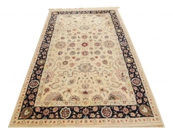 The Silk Road Collection Kashan Ivory/Black Wool Area Rug