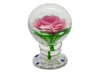 Exceptional Vintage Crimp Rose Art Glass Footed Pedestal Paperweight From A Private Collection