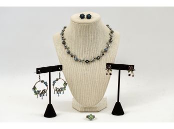 Beautiful Handmade Artisan Crystal Necklace, Earrings And Ring