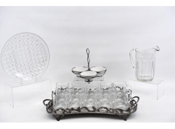 Set Of 15 Glass Coffee Mugs, Large Handled Silver-plate Tray And More