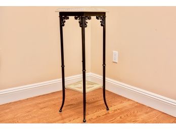 Decorative Plant Stand With Metal Base And Glass Top