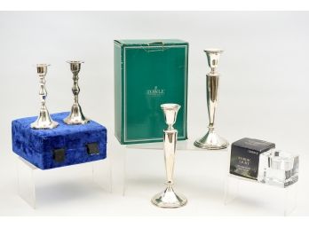 Silver-Plated Candlestick Holders By Towle And Alef Judaica And Orrefors Nordic Light Ice Cube Votive Holder