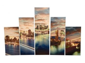 Set Of Five Prints On Canvas Of New York City Landmarks And Bridges