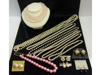 Vintage Faux Pearl Necklace And Earring Lot