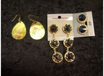 Vintage Costume Jewelry - Lot Of Three Pairs Of Pierced Earrings