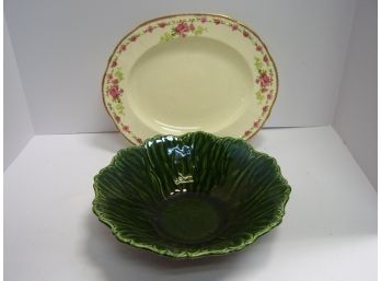 Green Leaf Steubenville Bowl And Alfred Meakin Royal Marigold Serving Platter