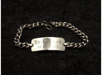 Antique WW II Era Sterling Silver ID Bracelet