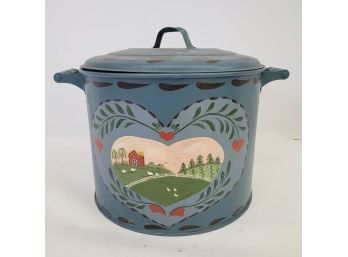 Large Vintage Country Design Metal Container With Lid