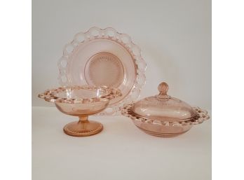 Vintage Lace Edge  Pink Depression Glass Pieces